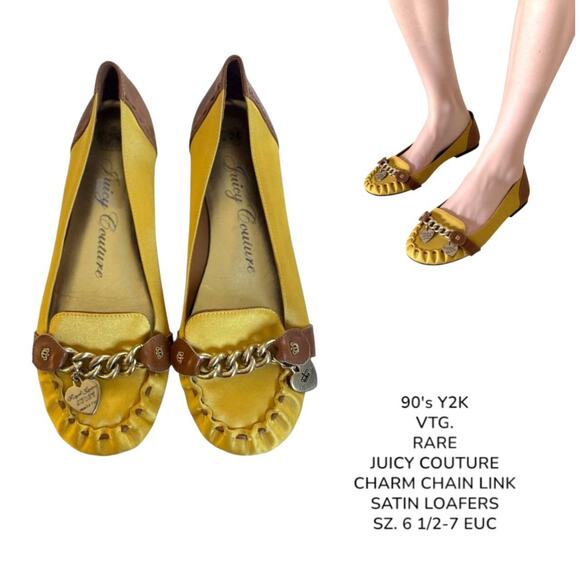 RARE 90'S Y2K JUICY COUTURE CHARM CHAIN SATIN LOAFERS SZ. 6 1/2-7 EUC - Picture 1 of 8